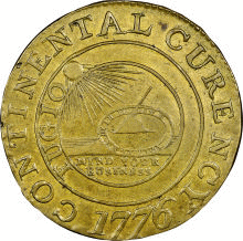 	 Sold For:  $440,625.00‡ 1776 $1 Continental Dollar, CURENCY, Brass MS62