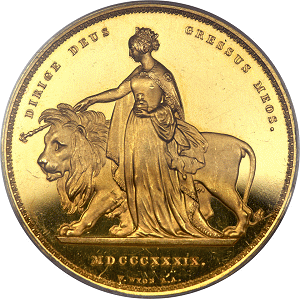 1839 five pound gold piece
