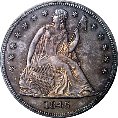 1845 Liberty Seated Silver Dollar. Proof-65
