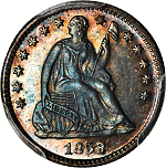1858 Liberty Seated Half Dime. Proof-65