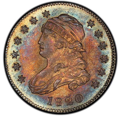 Pogue Lot 1065 -  1820 Capped Bust Quarter. 1820 Browning-5. Rarity-5. Small 0. Mint State-66 (PCGS).