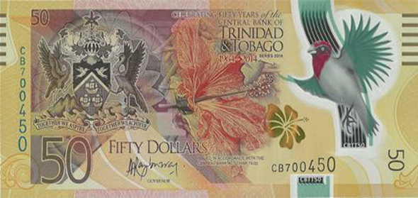 Front, 2014 $50 polymer Trinidad and Tobago bank note