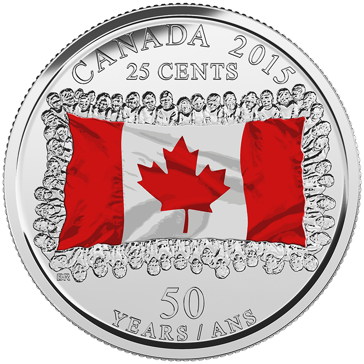 ** NEW Canadian Flag 50th Anniversary 25 Cents Limited Edition Card with Coins 