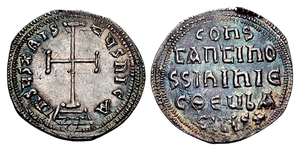 Constantine VI & Irene. 780-797 Overstruck on an Umayyad dirhem