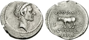 silver denarius portraying the deified Julius Caesar (d.44 B.C.)