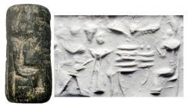 Presentation Scene Cylinder Seal. Old Babylonia, 1900-1800 BC. ex J. Tabet collection.