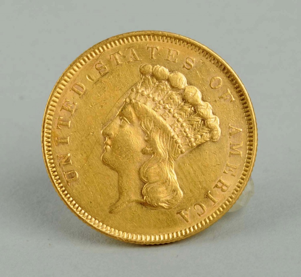 1855 $3 U.S. gold coin in case, MS-62.
