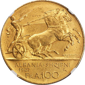 ALBANIA. 100 Franga Ari, 1927-R. Reverse