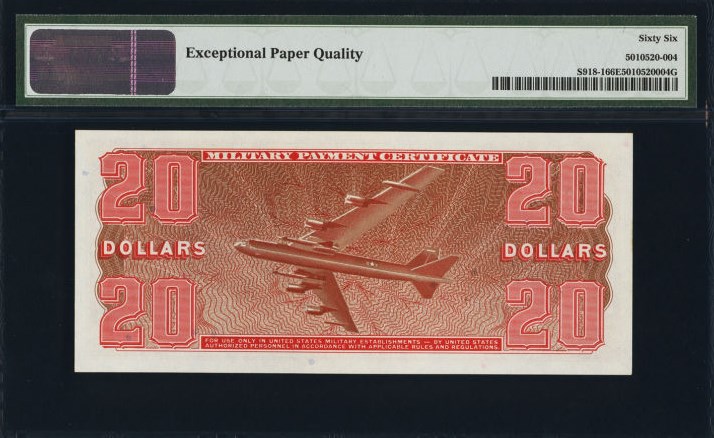 $20 Military Payment Certificate, Series 681, S918 back