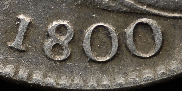 Detail of Counterfeit 1800 Draped Bust Dime