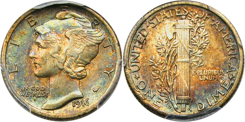 1916-D Winged Liberty Mercury dime, David Lawrence Rare Coins