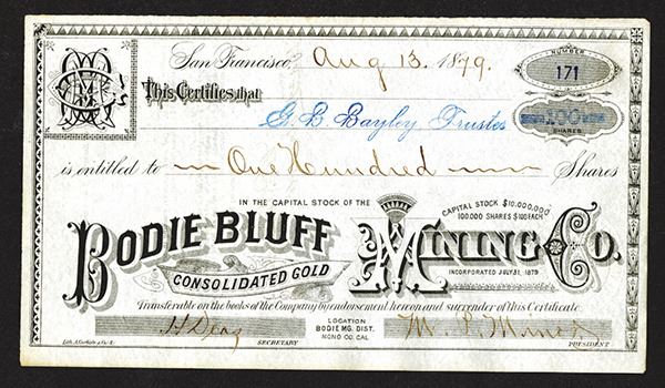 Bodie Bluff Consolidated Gold Mining Co. 1879