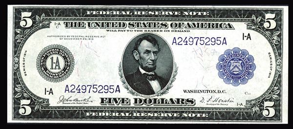 FRN. Boston. $5,1914. Fr# 846
