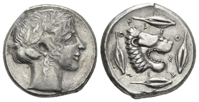 Sicily, Leontini Tetradrachme circa 440-430 BCE