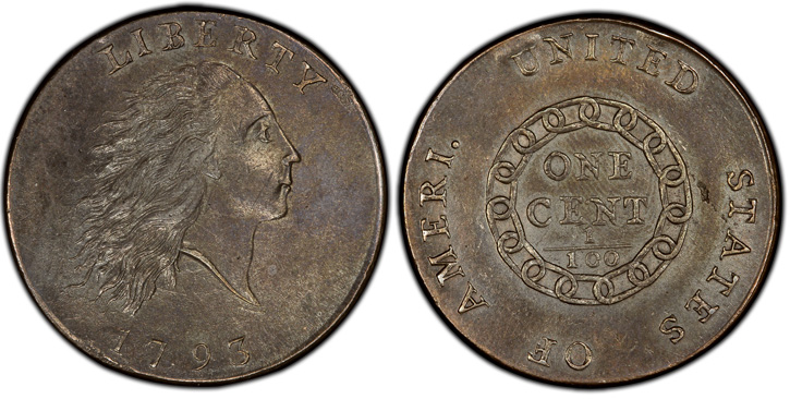 1793 Flowing Hair Cent. Sheldon-1. Rarity-4. Chain, AMERI. Mint State-61 BN (PCGS). Courtesy Stack's Bowers Galleries, Pogue III Sale