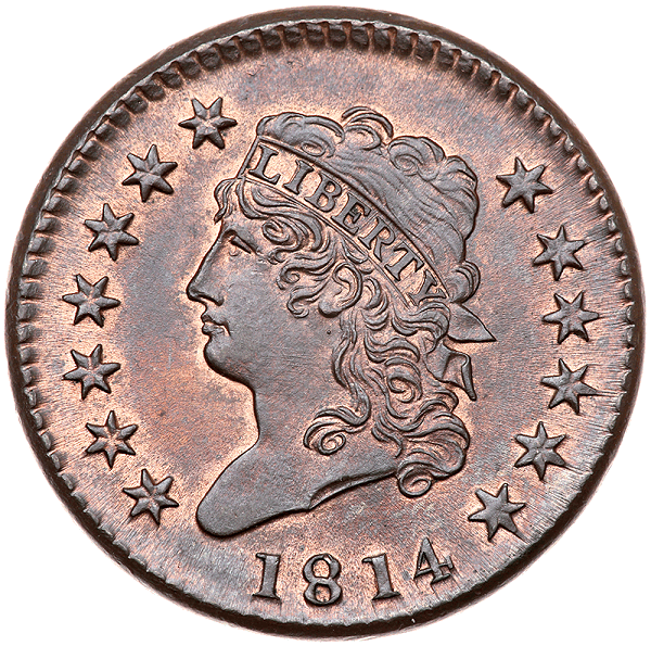 1814 S-294 R1 Crosslet 4. PCGS graded MS-65+ Red & Brown. CAC Approved.