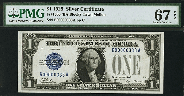front, First Year Printed 1928 Small Size Silver Certificates