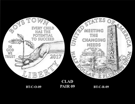 2017 Boys Town Centennial half dollar clad coin design candidate pairs