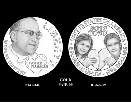 2017 Boys Town Centennial $5 gold coin design candidate pairs