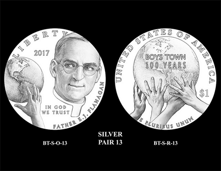 2017 Boys Town Centennial $1 silver coin design candidate pairs