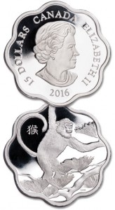 Canadian Chinese Lunar Series 2016 Year of the Monkey scalloped coin
