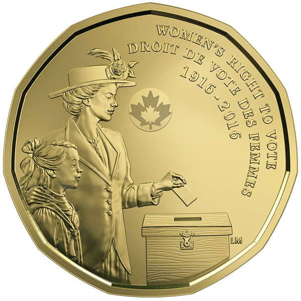 reverse, Canada 2016 100th Anniversary Women's Right to Vote $1 coin