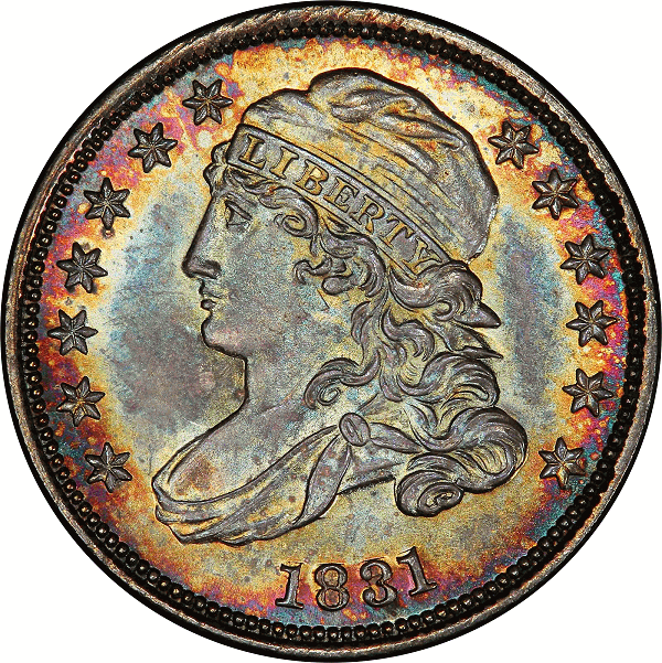 1831 Capped Bust Dime. John Reich-5. Rarity-1. Mint State-68 (PCGS).