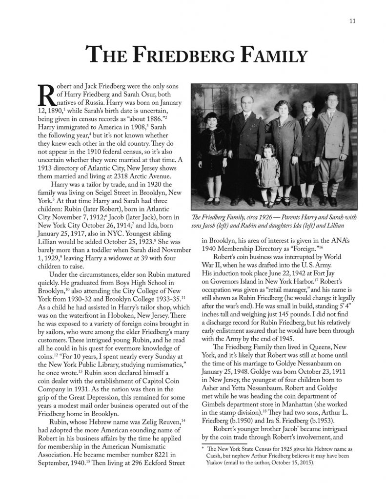 Robert Friedberg and family; excerpt, David W. Lange's Library of Coins