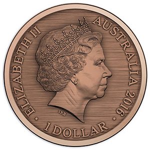 obverse, Australia 2016 Gaol Bird Convict Love Token $1 copper uncirculated coin