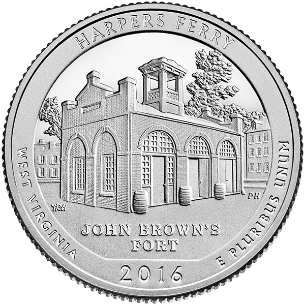 reverse, United States 2016 America the Beautiful Harpers Ferry National Historical Park Quarter