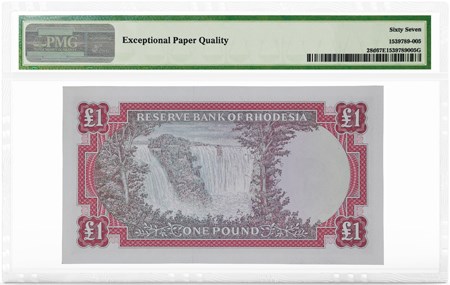 Rhodesia, Reserve Bank, Pick# 28d, 1968 £1, PMG Graded 67 Superb Gem Unc EPQ, back