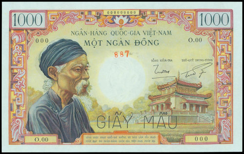 front, South Vietnam 1955-56 1,000 Dong Old Man note. Image courtesy Yoshikuni Kobayashi, Spink