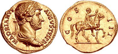 Gold Aureus of Roman Emperor Hadrian. Image courtesy NGC