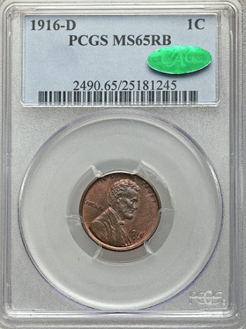 Gene Gardner coins - 1916-D 1C MS65 Red and Brown PCGS. CAC