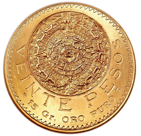 Mexico 1921 Aztec Sunstone 20 Peso Gold Coin