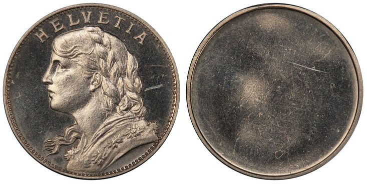 SWITZERLAND. 1897 (ND) Nickel 20 Francs, Uniface. PCGS SP64. Images courtesy Atlas Numismatics