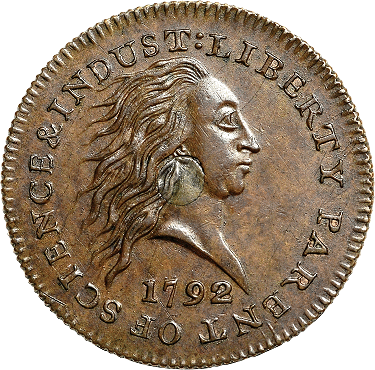 1792 Silver Center Cent, Judd-1, MS63+ Brown