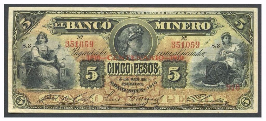 obverse, Mexico 1910 Tricolor note. Image courtesy Daniel Frank Sedwick LLC