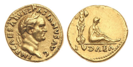 Judaea Capta Aureus 69/70 CE. Images courtesy Goldberg Auctions