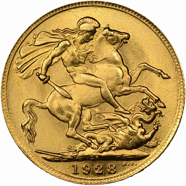 World Coin Counterfeit 1928 South Africa Gold Sovereign reverse