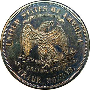 Reverso, Estados Unidos 1873 Comercio Plata Moneda de plata. Imagen cortesía de David Lawrence Monedas raras