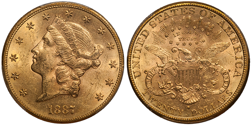 1887-S $20.00 PCGS MS62 CAC