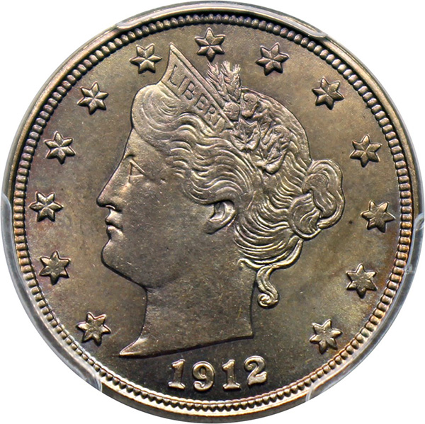 Obverse, United States 1912-D Liberty nickel, image courtesy David Lawrence Rare Coins