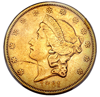 1861 $20 Gold Coin - Details Grade - Image Source: Heritage Auctions