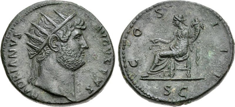 Brass dupondius of Hadrian. Images courtesy CNG, NGC