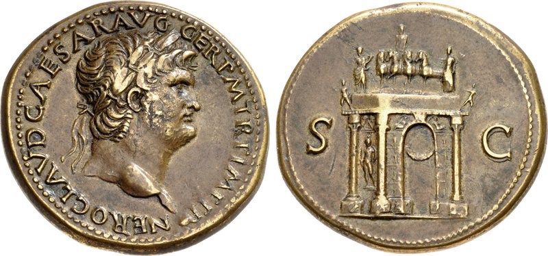 Brass sestertius of Nero. Images courtesy CNG, NGC
