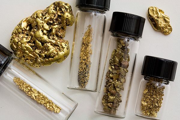 Assortment of placer gold nuggets
