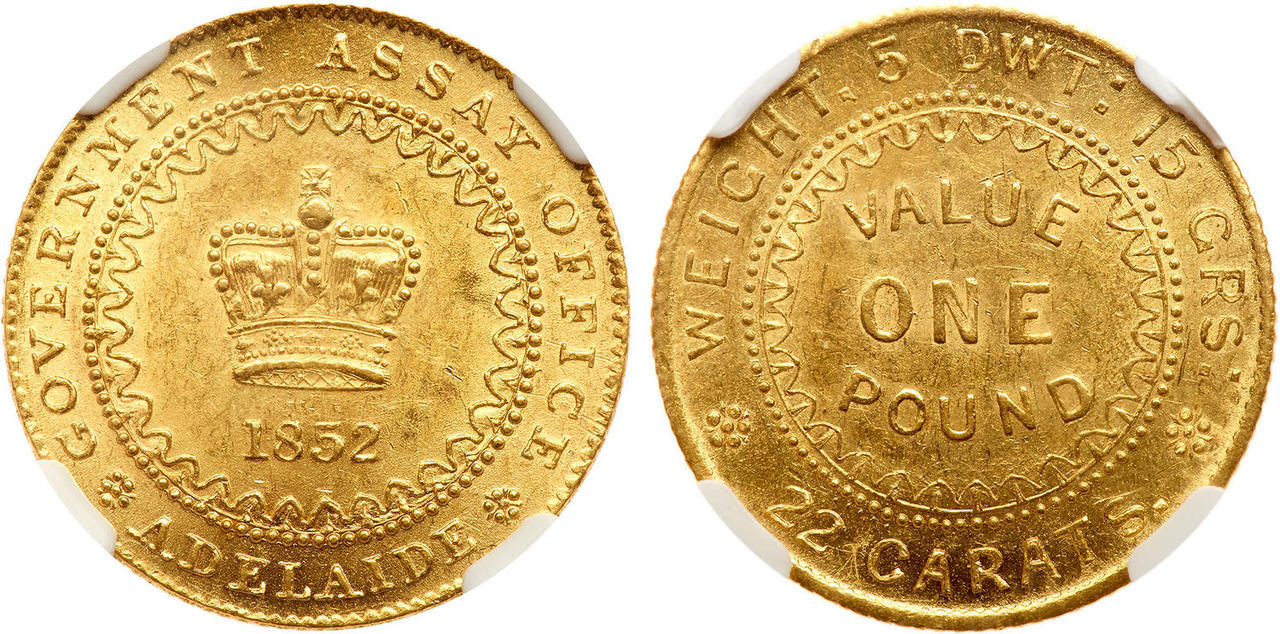 AUSTRALIA. South Australia. 1852 AV Adelaide Pound. Imges courtesy Atlas Numismatics