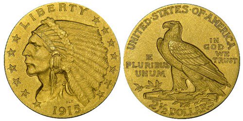 United States 1915 Indian Head $2.50 quarter eagle Proof gold coin