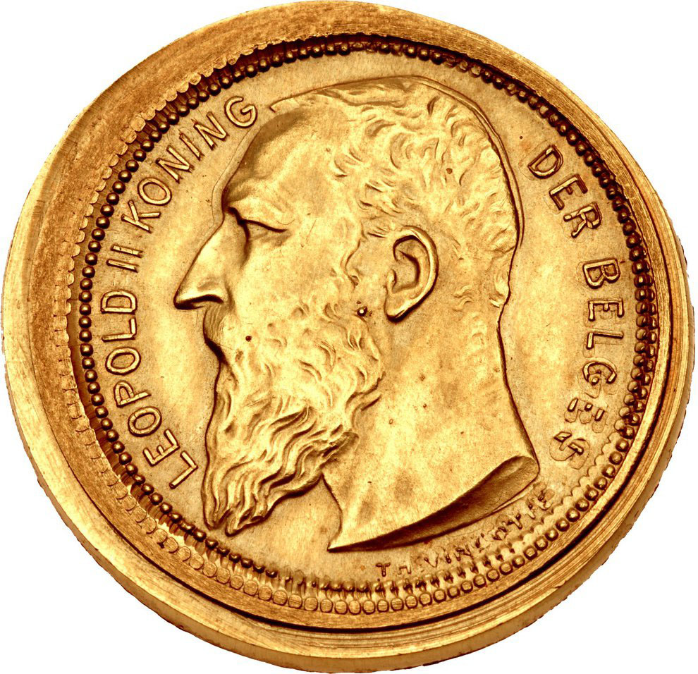 Obverse, Belgium 1904 gold overstrike, NGC. Image courtesy Mike Byers and Mint Error News